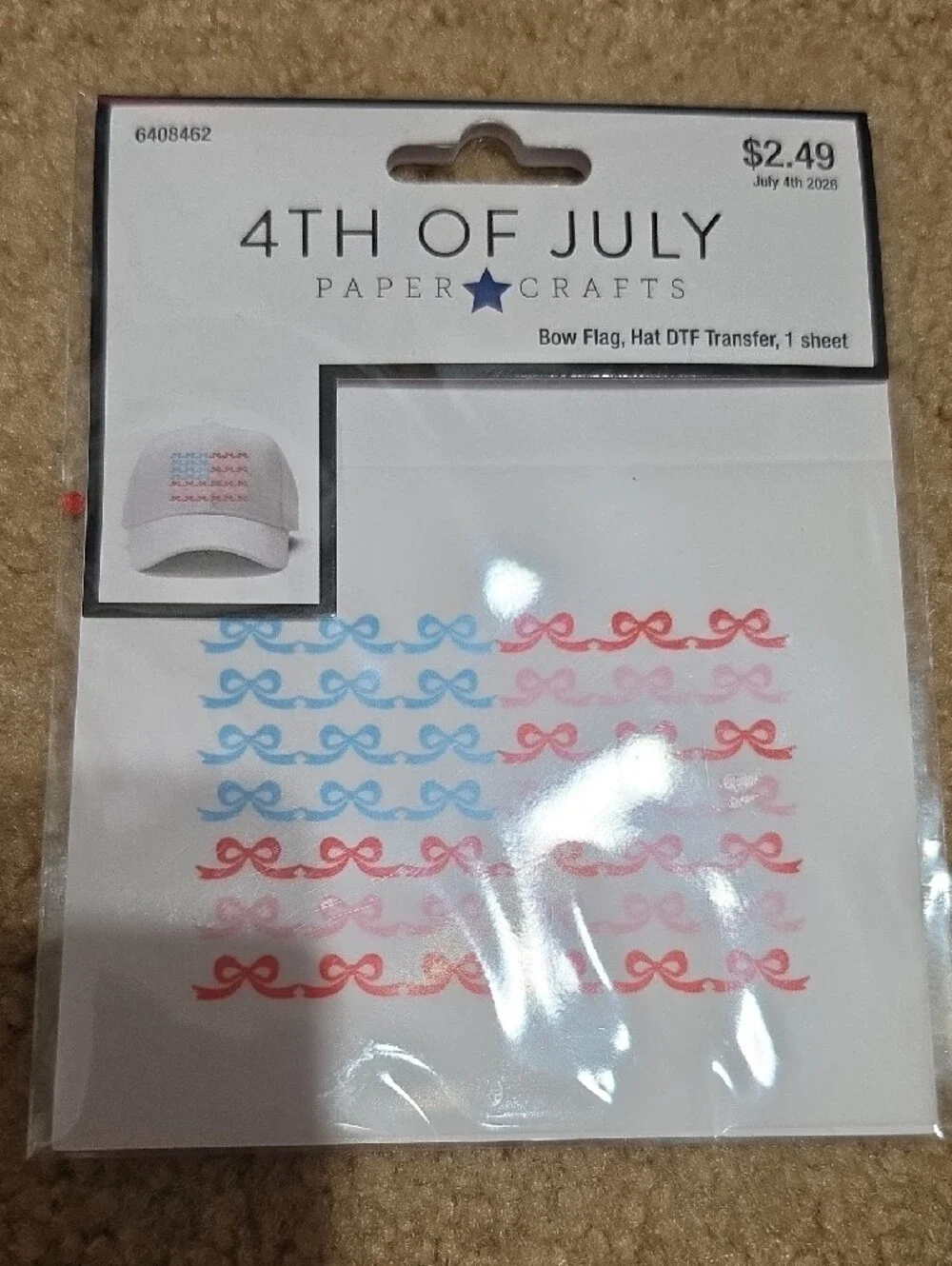4th of July Paper Crafts Red & Blue Flag Transfers by